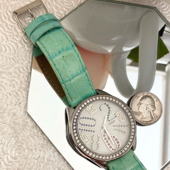 Guess Crystal Accented Bezel and Dial Large Face Watch with Leather Strap - Picture 11 of 15